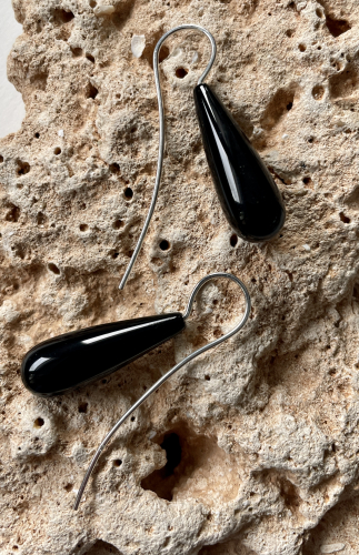 Onyx-Ohrhänger Pampeln glatt 30 x 10 mm 925 Silber